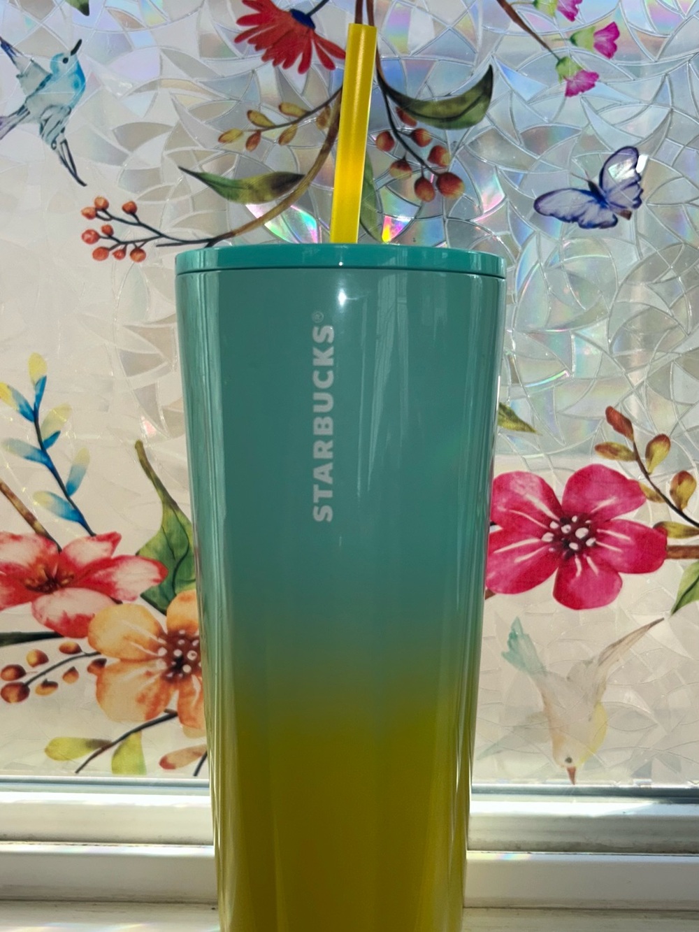 Starbucks Teal to Yellow Ombre Tumbler with Yellow Straw